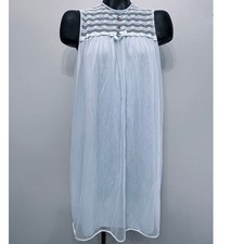 Vintage 60s  70s Nightgown Sz S Light Blue Chiffon Nylon Sheer Layers Lace
