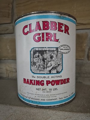 vintage Clabber Girl Baking Powder 10 pound empty tin, paper label, home decor