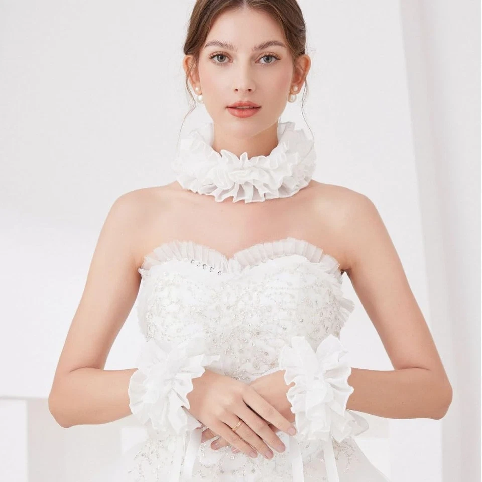 Elizabethan Renaissance Collar Cuffs Set Ruffle Layered Clown Stand Neck Chok - Image 2 of 4