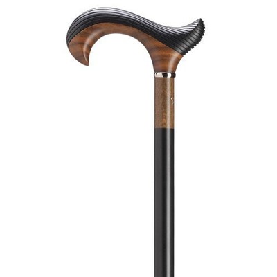 Ergonomic Hand Carved Styrated Derby Walking Cane - Walnut - EH16