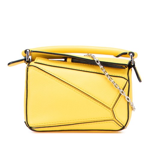 LOEWE Puzzle Bag Nano Handbag Chain Shoulder Bag 2WAY Yellow Leather Ladies Used
