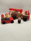 Vintage Fisher Price Fire Engine No. 720 Ladder Truck Jeep Dog Figures Lot