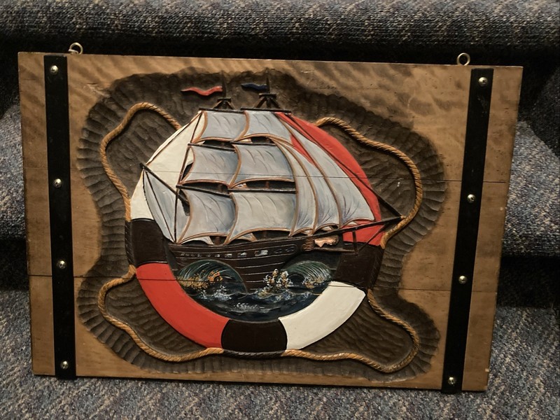 Hand Carved  Nautical Ship Wall Hanger  Folk Art Style