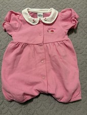 Vtg Osh kosh b gosh girls Sz3/6M Pink Sbort Sleeve Romper White Collar Flowers