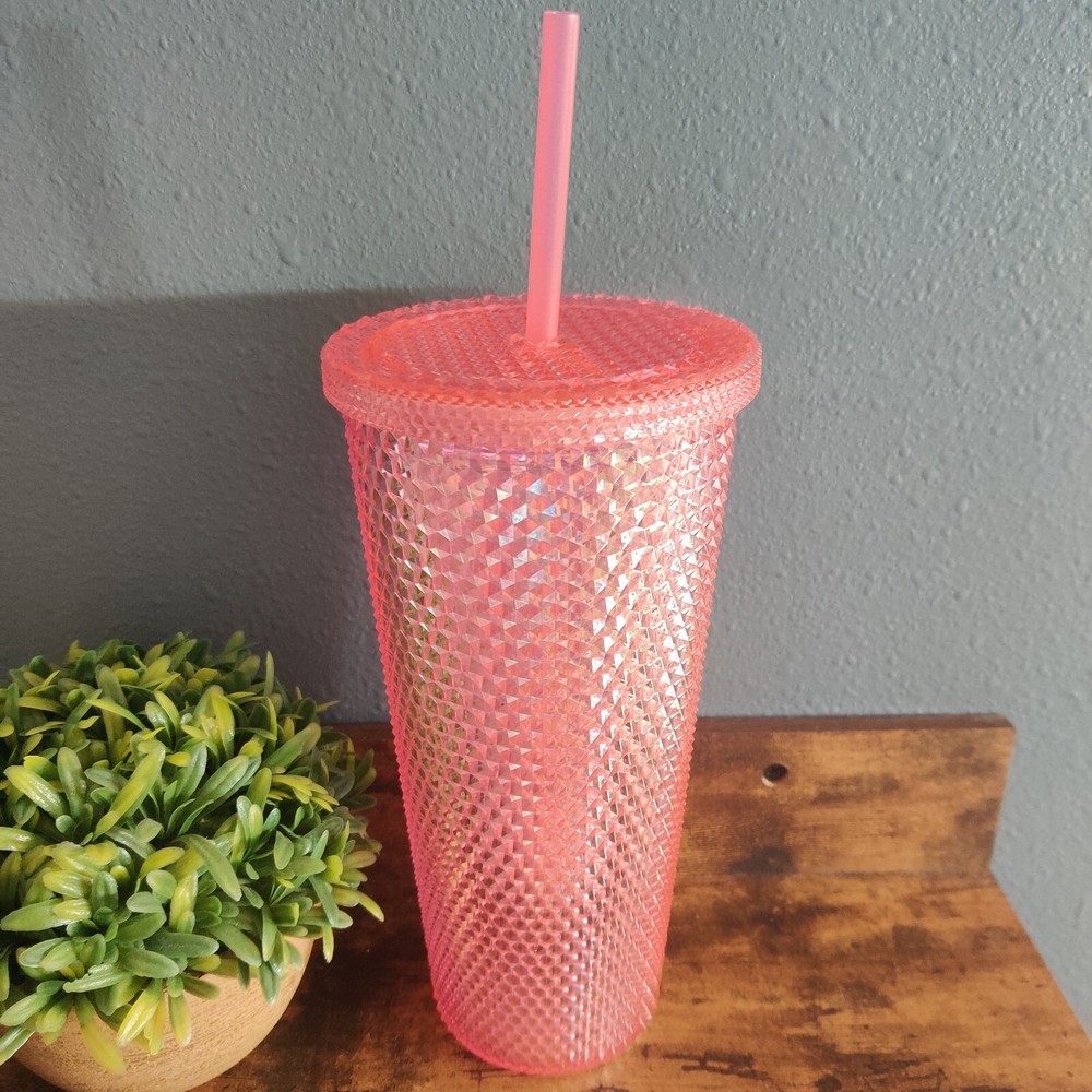 24 Oz Pink Tumbler with Straw Lid for Travel Drinkware NWT