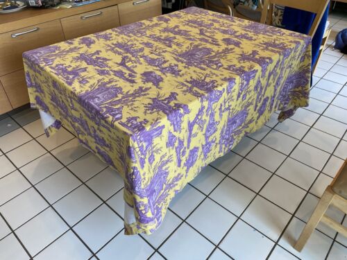 Vintage WILLIAMS SONOMA ORLEANS Tablecloth 70x90” +6 Napkins Yellow Purple Toile - Imagen 1 de 8
