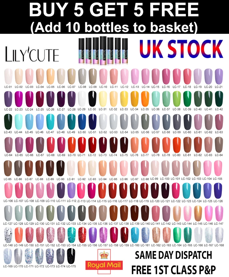 LILYCUTE® UV LED Nail Gel Polish Soak Off Base Top Colour Coat - 5ml