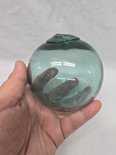 Rare Japanese Antique Blue Green Glass Fishing Float 3.5 Inch Bubble Glass - Picture 12 of 22