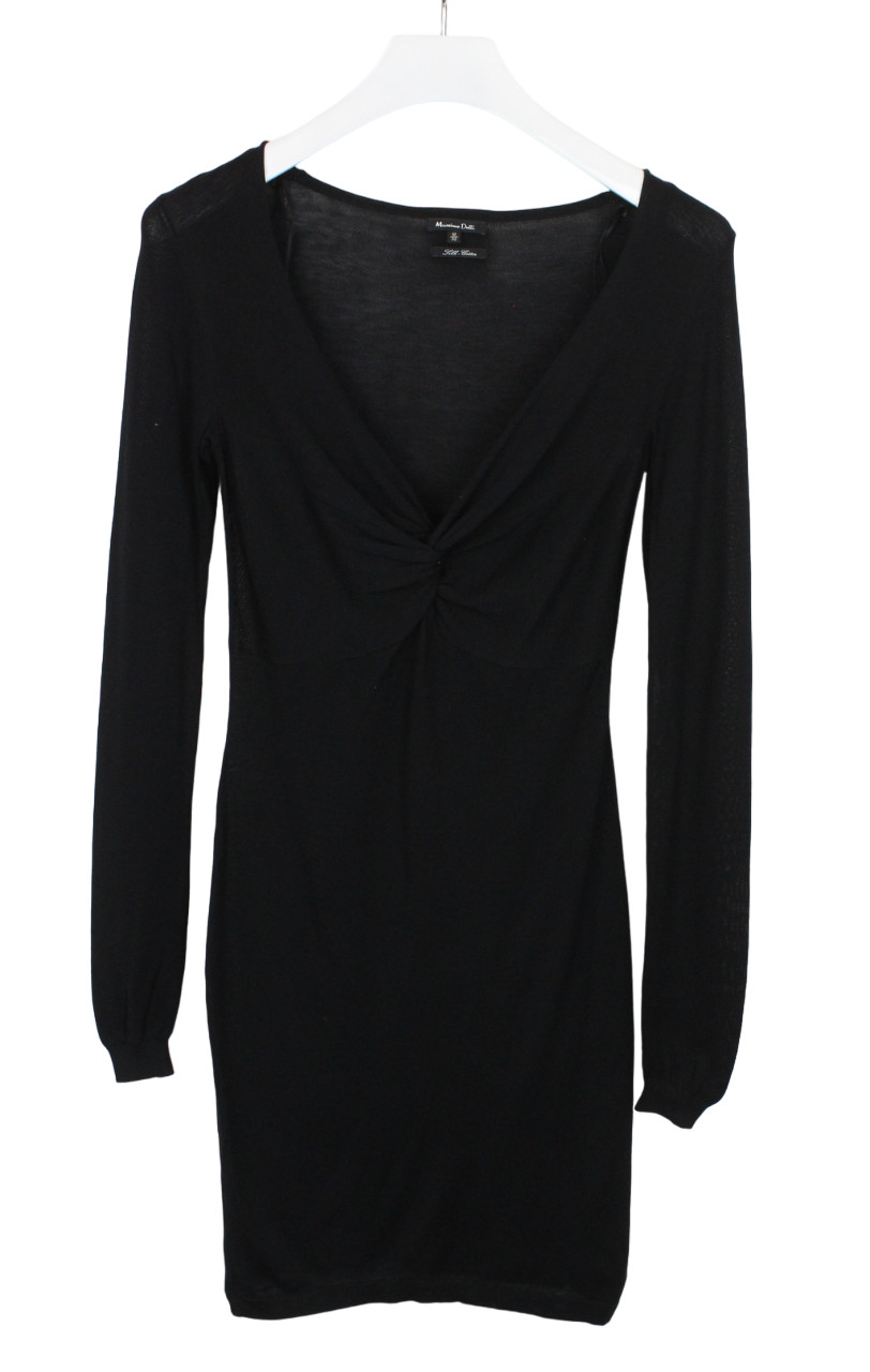 MASSIMO DUTTI Silk-Cotton Dress Women's MEDIUM Black Stretch 2 Piece Long Sleeve thumbnail 2