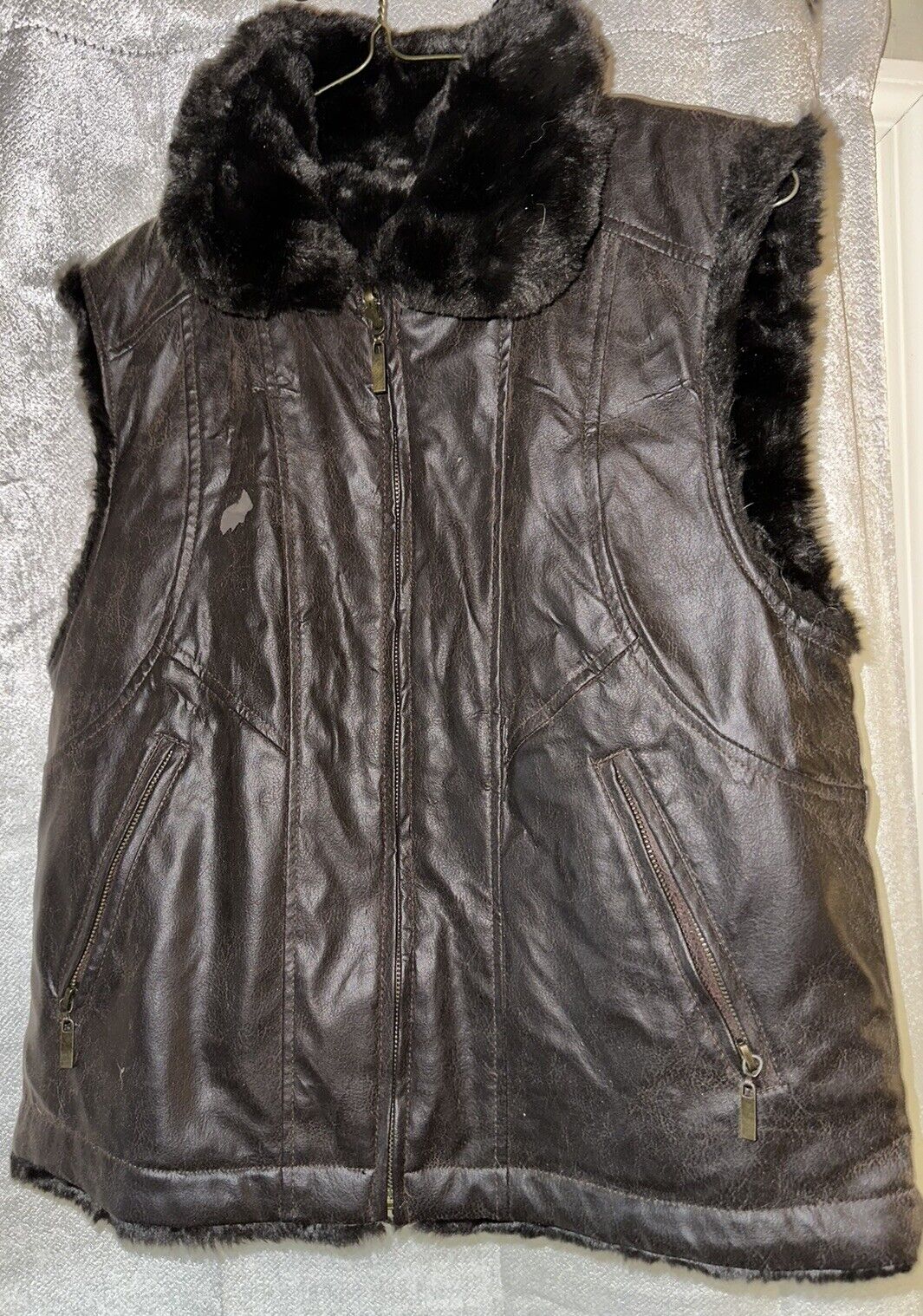 Giacca Brown Faux Leather Reversible Vest. Size S… - image 1
