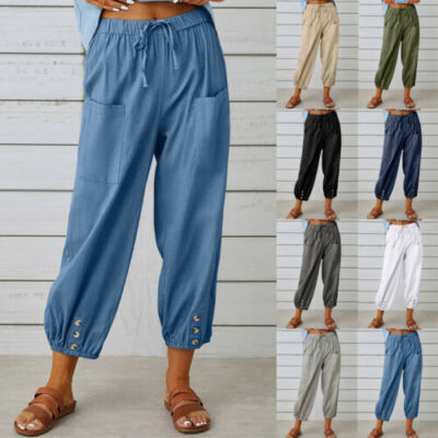 1x Sommer Damen Baumwolle Leinen Baggy Haremshose Freizeit Hose Übergrößen Hosen