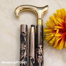 Beautiful Brass Walking Stick Cane Amazing Design Handle Victorian Head Shaft