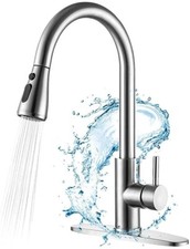 Brushed Nickel Kitchen Sink Faucet Pull Down Sprayer Mixer Tap With Cover Plate