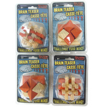 Lot of 4 3D Wooden Brain Teaser Puzzle Set Brand New And Sealed NIB