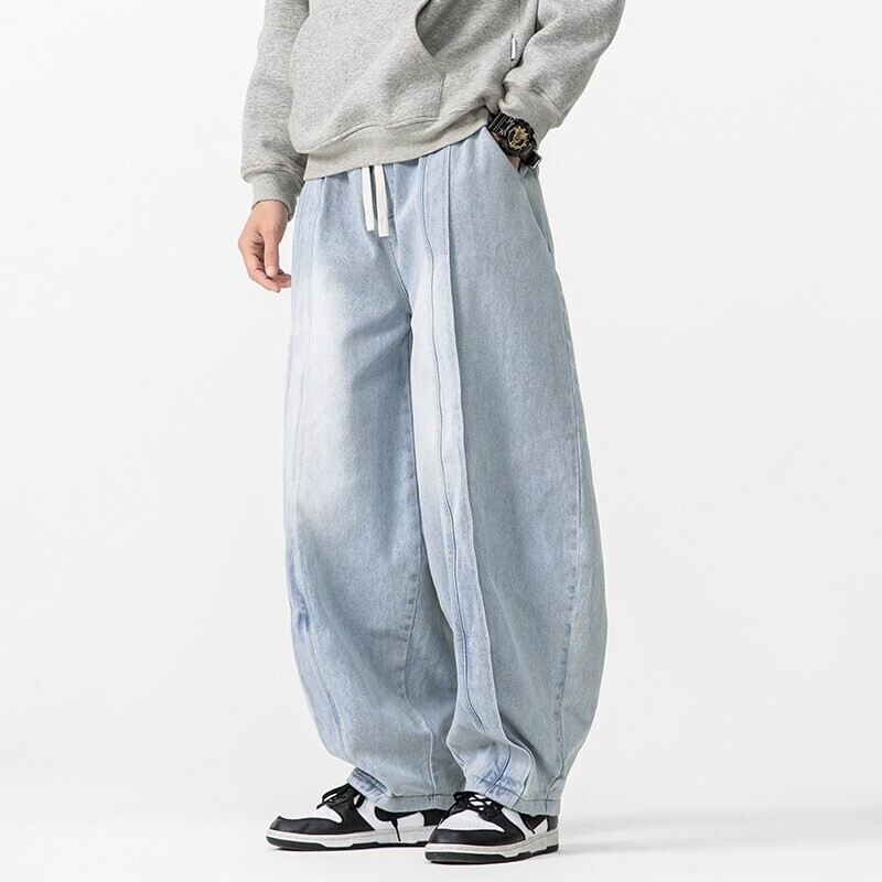 Men's Baggy Wide Leg Jeans Y2K Streetwear Denim Pants Retro