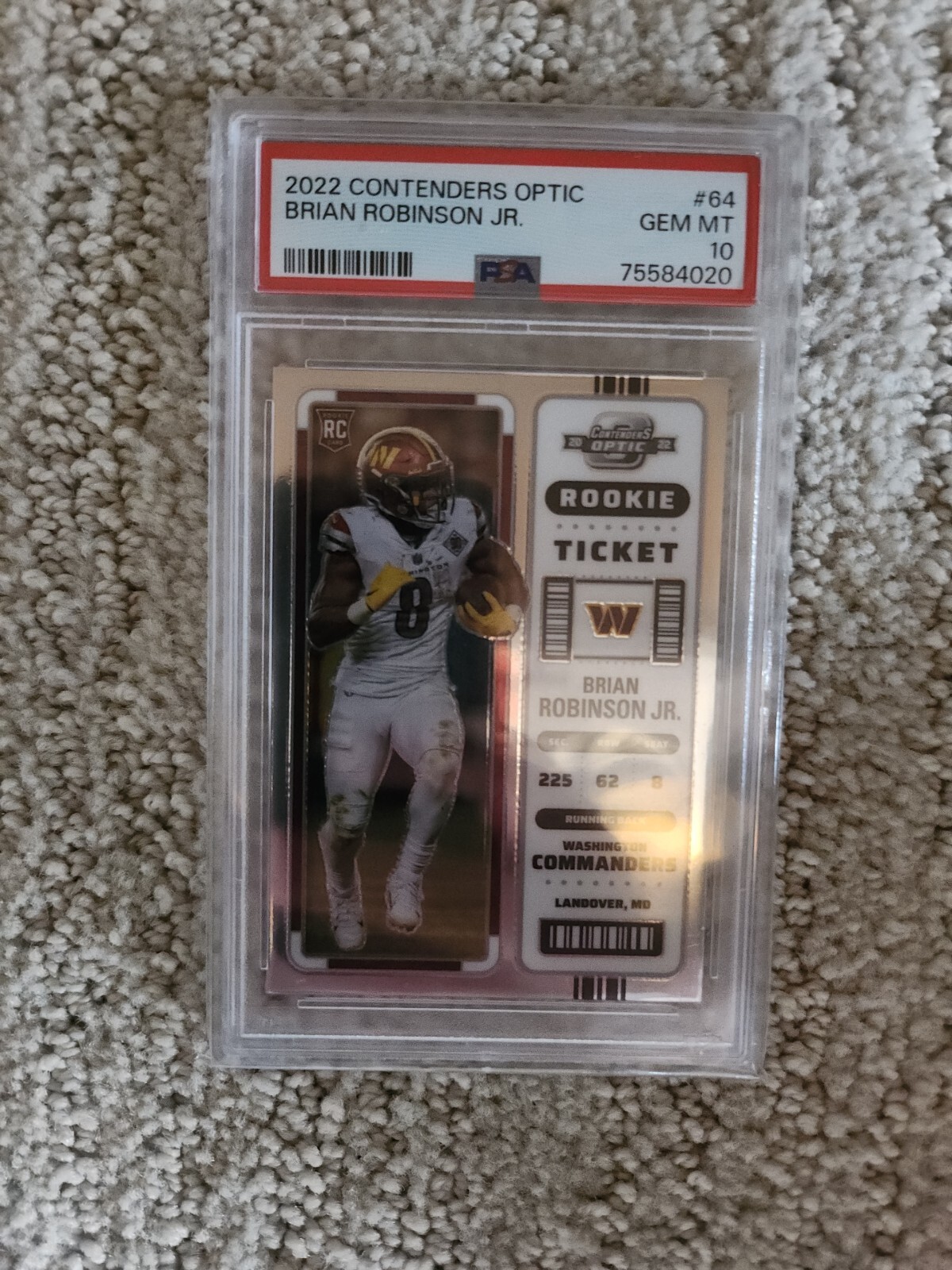 2022 Panini Contenders Optic Brian Robinson Jr Rookie Ticket - PSA 10 Commanders