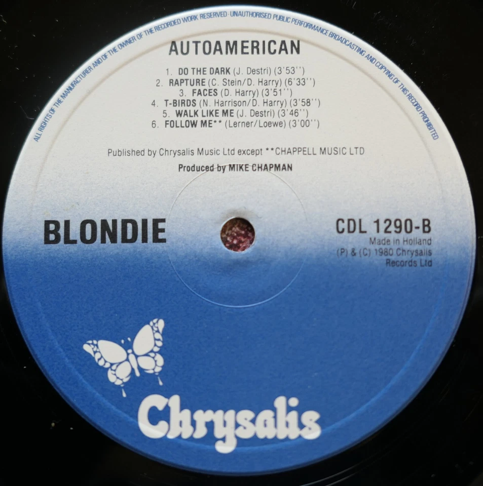 Blondie Autoamerican 1980 Vinyl + inner Chrysalis Holland CDL 1290 - Image 2 of 4