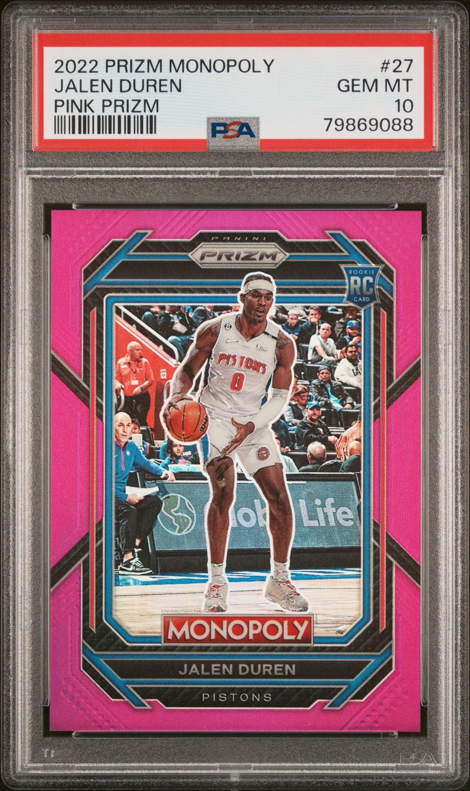 2022 PANINI PRIZM MONOPOLY PINK PRIZM #27 JALEN DUREN ROOKIE RC 142/149 PSA 10