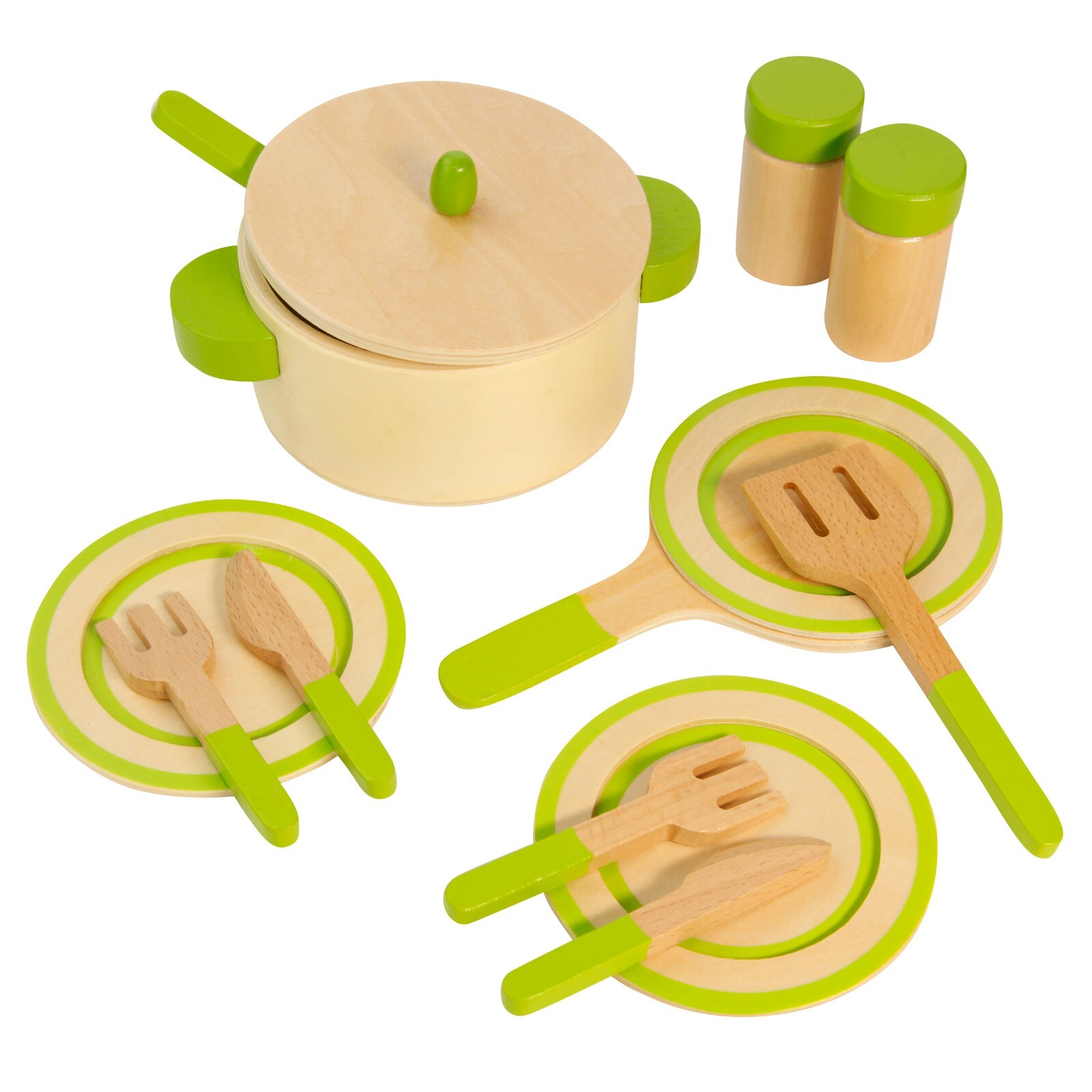 Geschirrset Topf Besteck Pfanne Geschirr Kinderküche Kaufmannsladen Holz