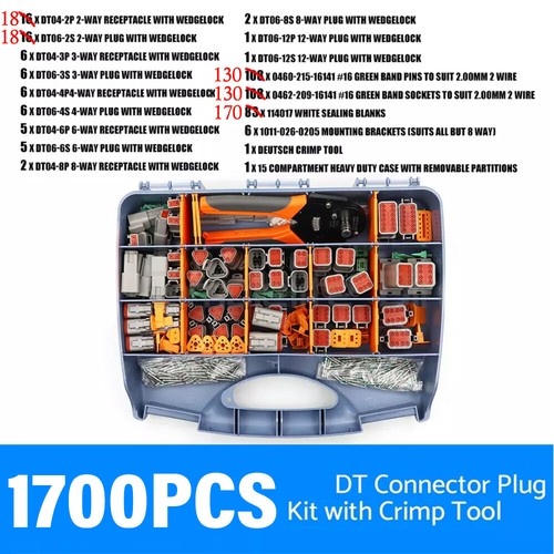 1700PC Deutsch DT Connector Plug Kit With Genuine Deutsch Crimp Tool Auto Marine - Picture 2 of 12