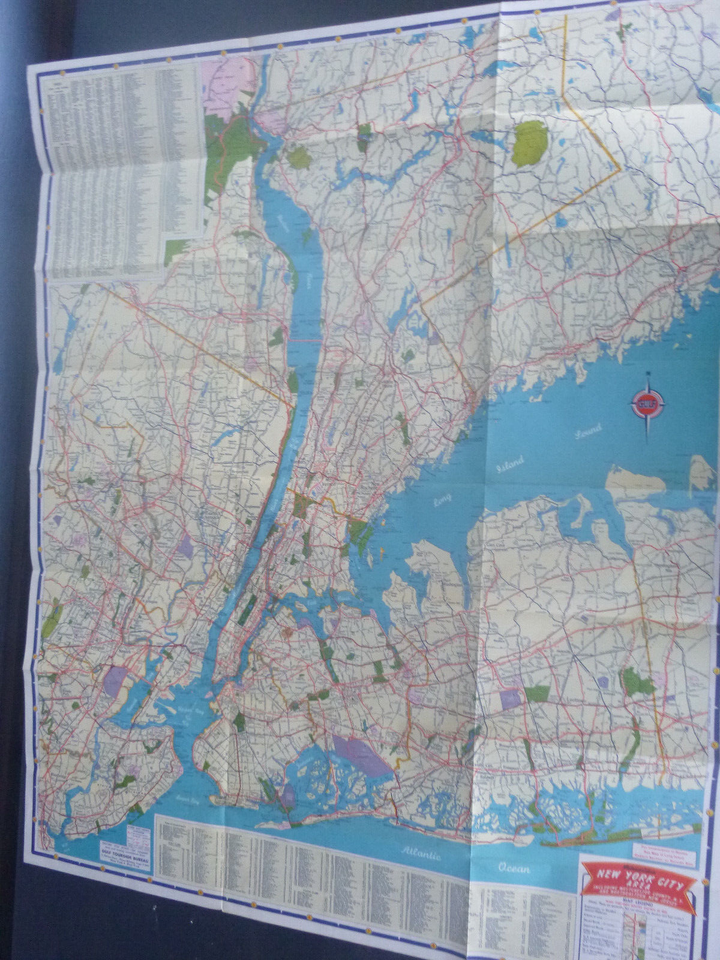 1957 New York City Long Island metro road map Gulf oil gas downtown streets eBay