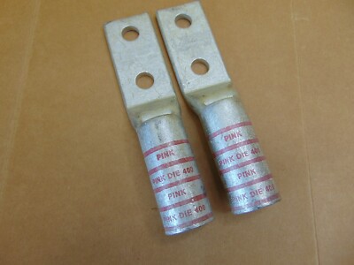 (2) Burndy Two Hole Hylug Copper Compression Lug 750 kcmll 1/2 Stud Size 1-3/4 H