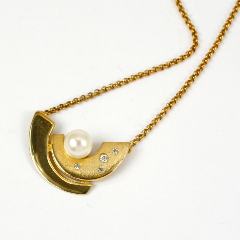 Collier in 333 Gold 8 Karat  mit Perle und Zirkonia - Bild 1 von 1