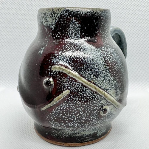 Vintage Studio Art Pottery Brown Blue Drip Glaze Coffee Mug Signed