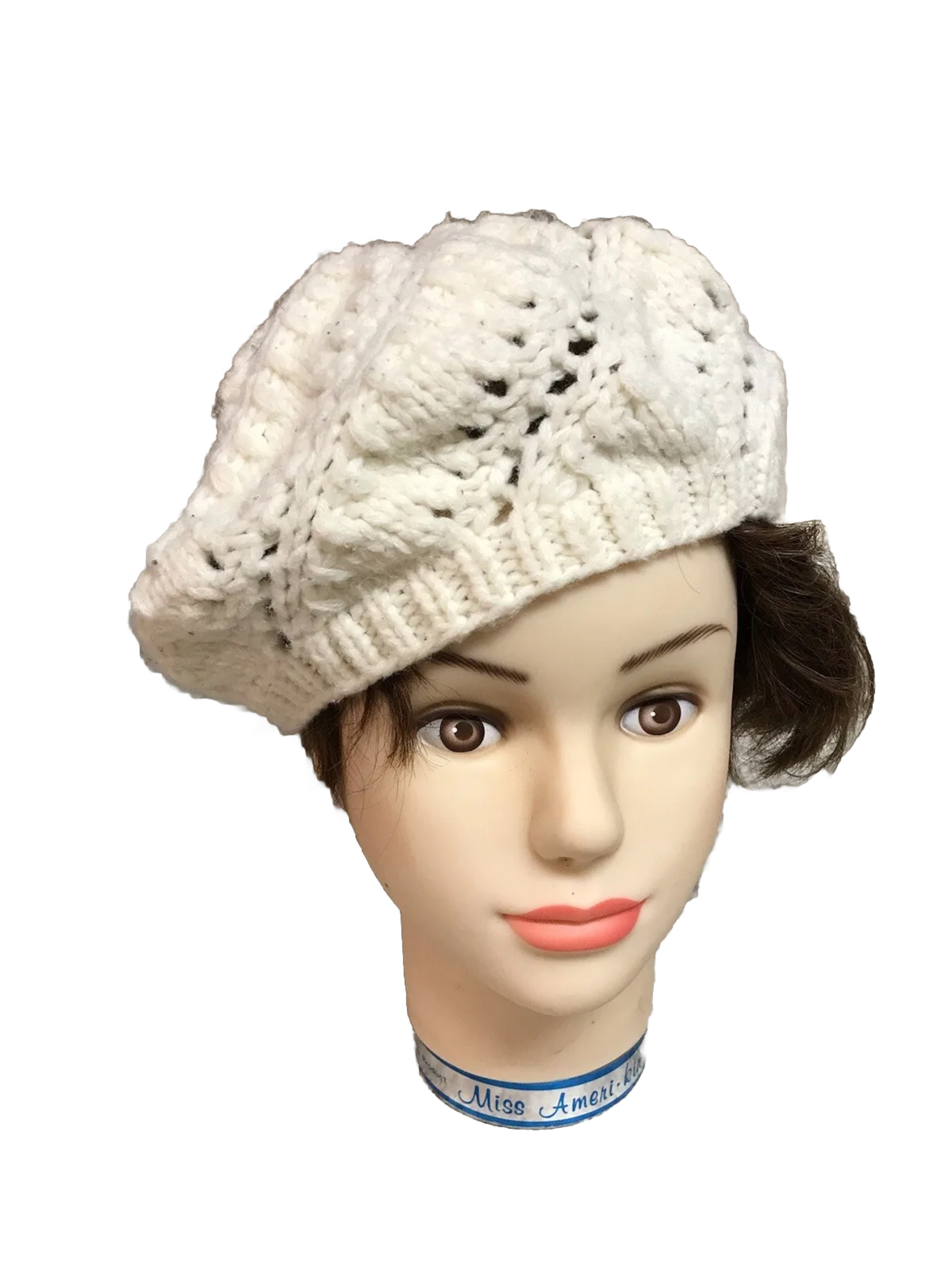 Vintage Tam Beret Artist Loose Spiral Knit Cream Hat Women’s One Size