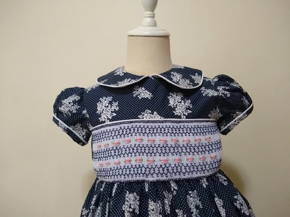 Vestido para niñas pequeñas azul floral vestido ajustado talla 5 vestido de fiesta de vacaciones Foto 2 de 4