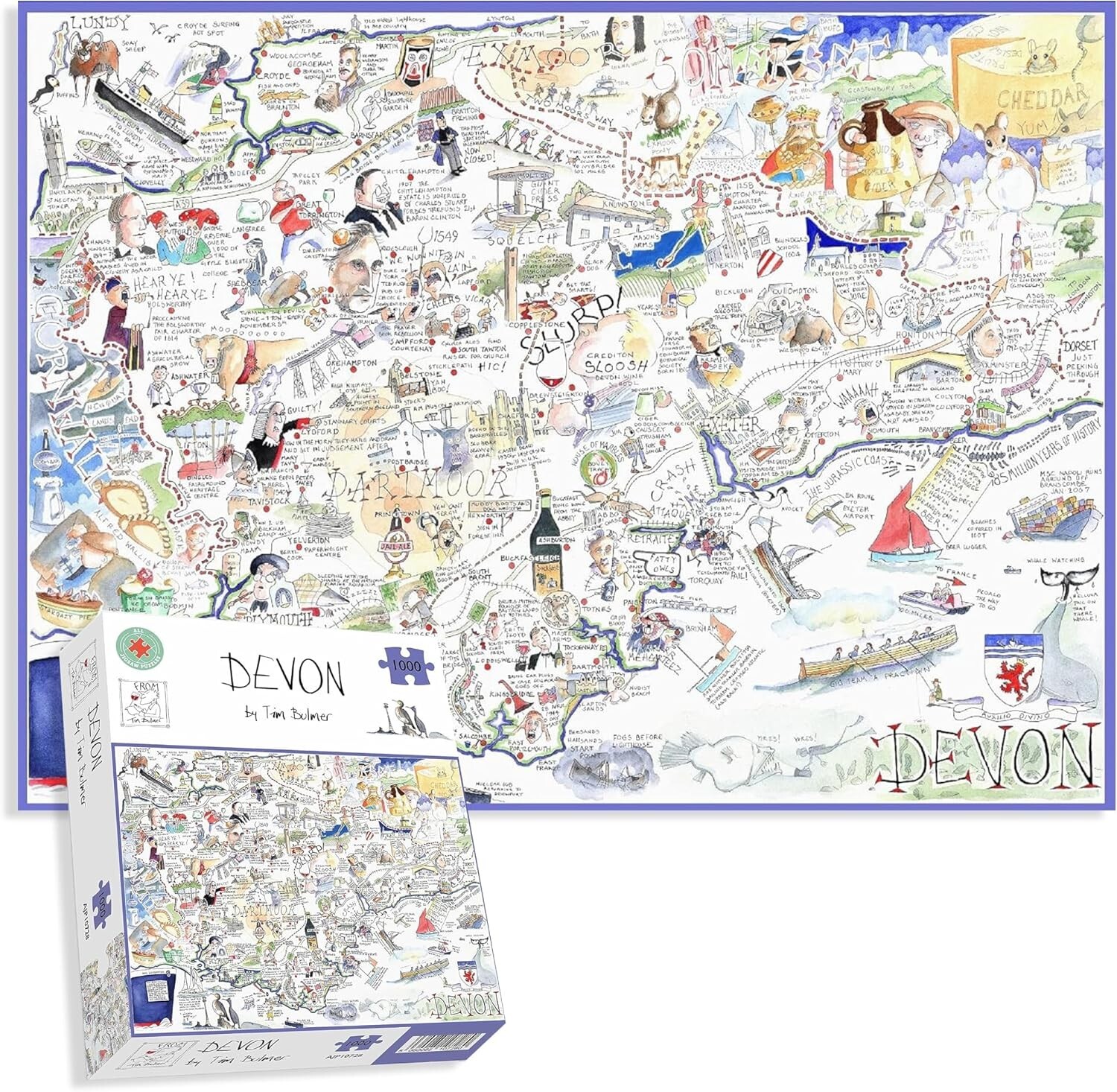 Comical Map of Devon - Tim Bulmer 1000 Piece Jigsaw Puzzle For Adults