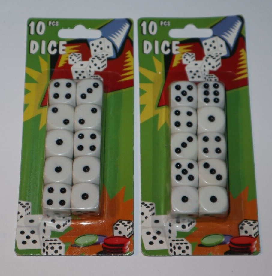 Lot 2 Set de 10 dés à Jouer Blancs 15x15 mm