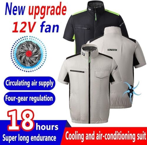 MUMAGI Summer Air-Conditioned Work Clothes w/ Fans Cooling Shirt 4XL Khaki - Picture 2 of 7