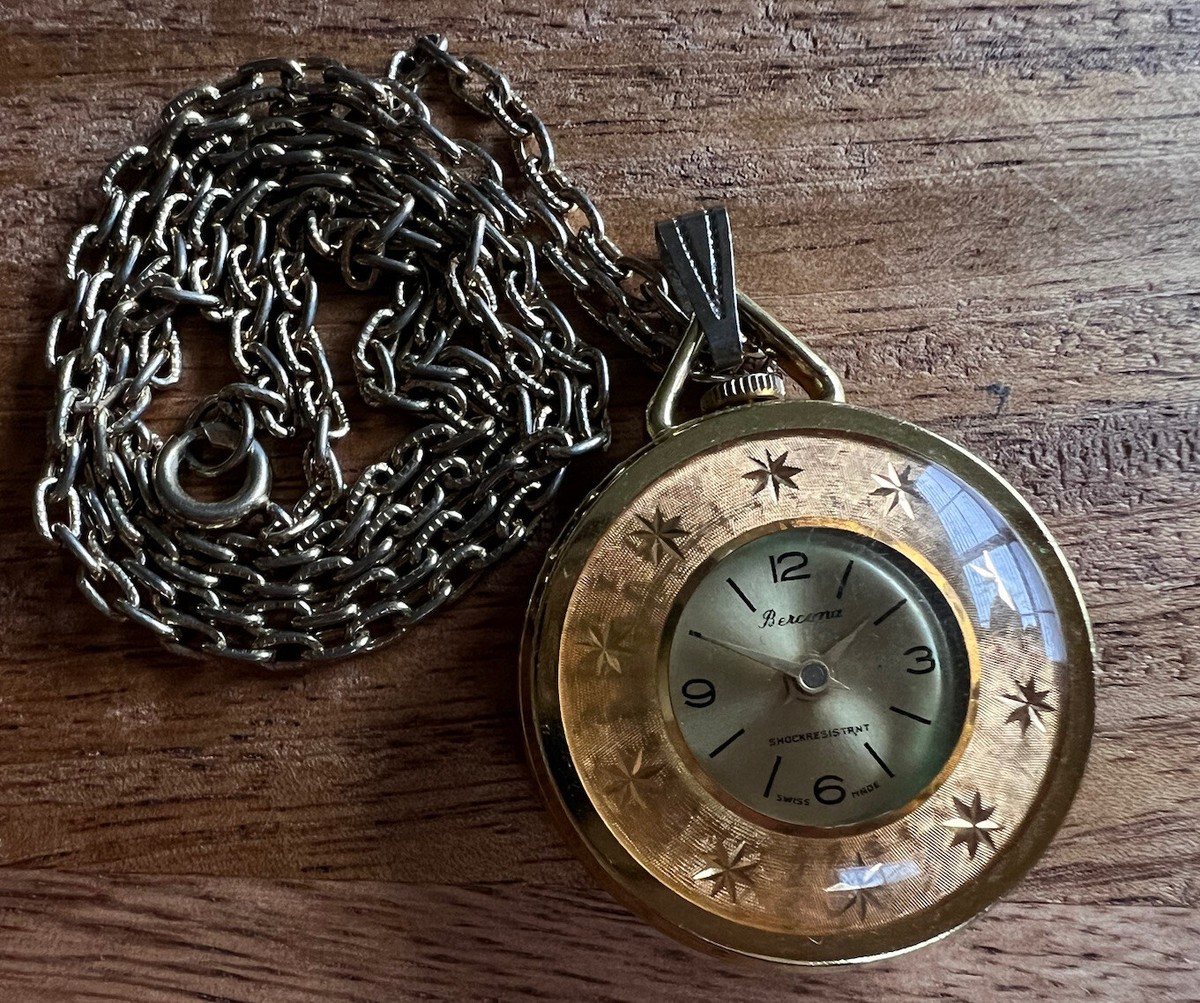 Vintage Bercona Swiss Pendant Watch w/ Golden Star Bursts | eBay Vintage Bercona Swiss Pendant Watch w/ Golden Star Bursts | eBay