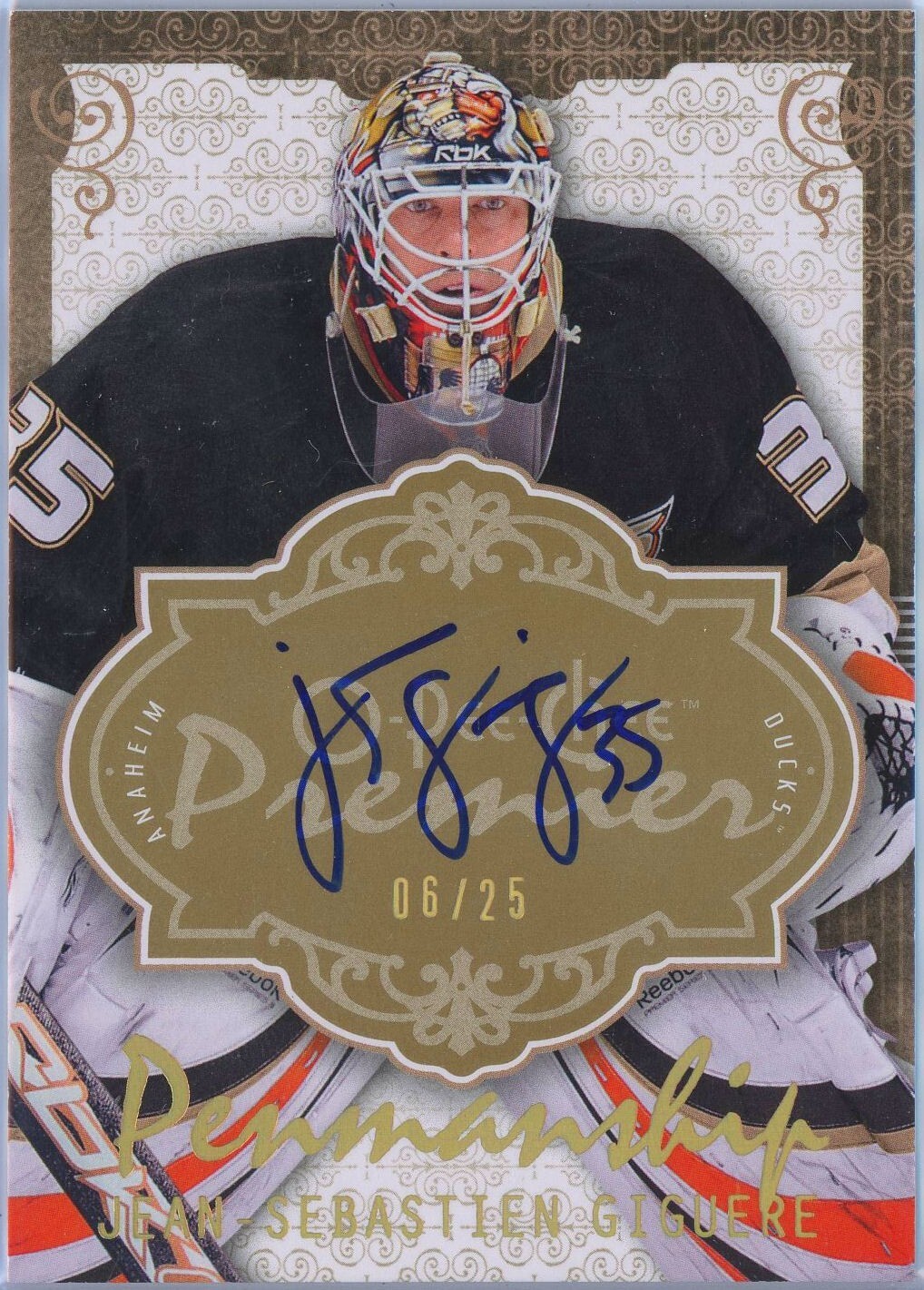 2008-09 O-Pee-Chee Premier Premier Penmanship Gold Jean-Sebastien Giguere #06/25