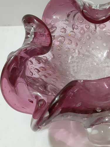 Vintage Amethyst Silver Flake Pulled Folded Bullicante Controlled Bubbles Dish - Picture 3 of 12