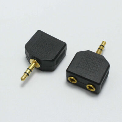 1 Male To 2 Female Gold Plated 3.5mm Y Splitter Headphone Adapter Stereo Audio
