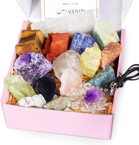 17Pcs Crystals and Healing Stones, 14Pcs Real Raw Chakra Stones Set