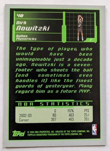 DIRK NOWITZKI, 2003-04 TOPPS ROOKIE MATRIX #40 - Picture 2 of 2