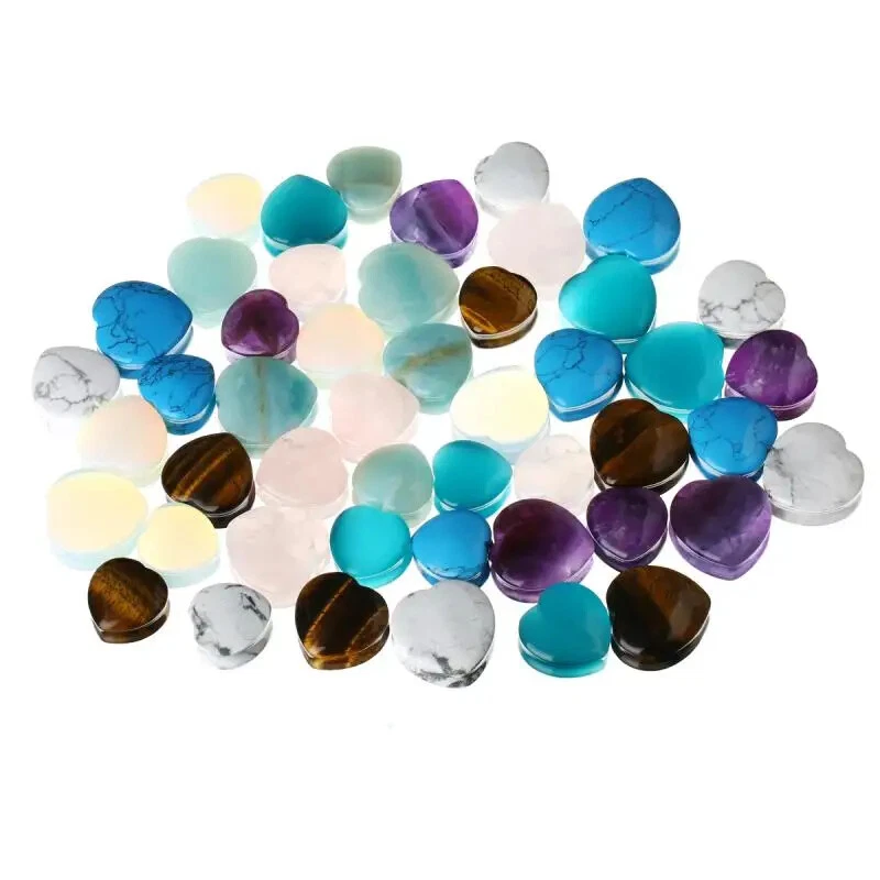 1 par de tapones para orejas Love Heart Stone doble acampanado silla de montar calibre túnel carne 6-25 mm Foto 4 de 4