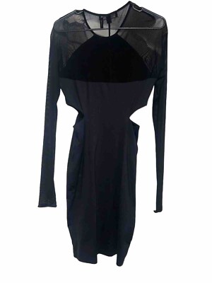 long sleeve lace mini dress Black Long Sleeve Sheer Lace Mini Dress With Frilly Hem, L