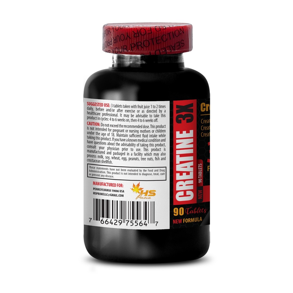 Strength Power Energy Pills - CREATINE 3X - Muscle 2 Bottle 180 Tablets