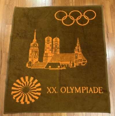 XX Olympiade 1972 Munich Olympics Vintage Throw Blanket Brown Orange Fleece