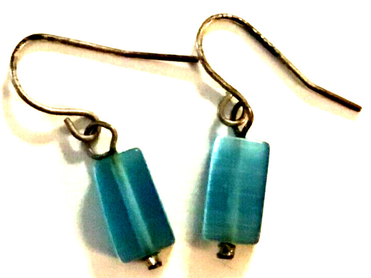 Vintage Earrings Clear Blue Rectangle Dangle Hook - image 2