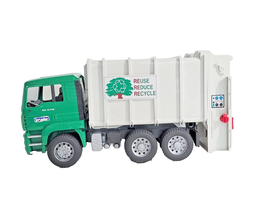 Bruder Man Rear Loading Recycling Truck TGA 41.4.40 Green Cab Made in Germany #2 - Image 2 of 4