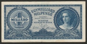 1946 HUNGARY 1 MILLIARD MILPENGO NOTE