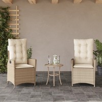 Gartensessel Verstellbar 2Er Set Mit Kissen Poly Rattan Beige