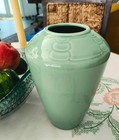 Mid Century Modern Celadon Arita Sculptura Porcelain Jade Green Vase 8" Japandi