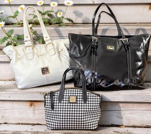 Dooney Bourke Bundle Lot Black White Patent Leather Houndstooth Tote Bags Purses