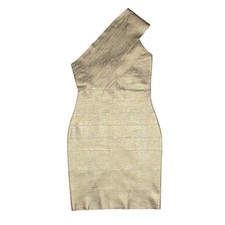 Bella Barnett Dress Womens XL Gold One Shoulder Bodycon Bandage Party Cocktail